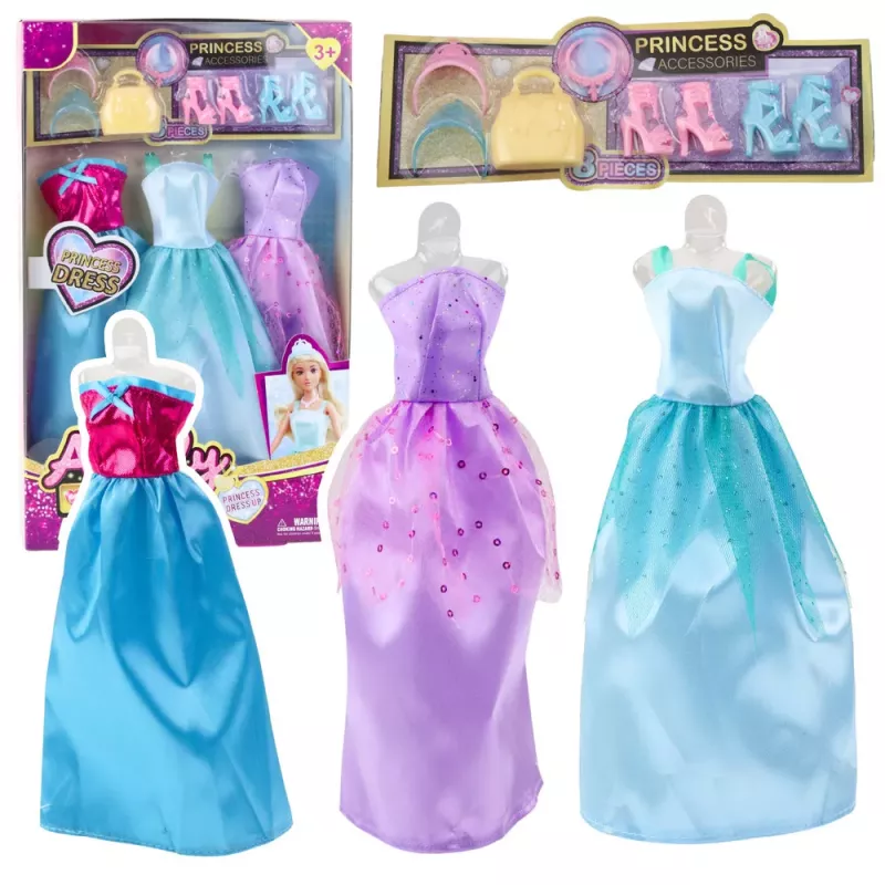 LEAN TOYS Anlily Zestaw Sukienek dla Lalki Buty Torebka Korony Akcesoria 9 szt.