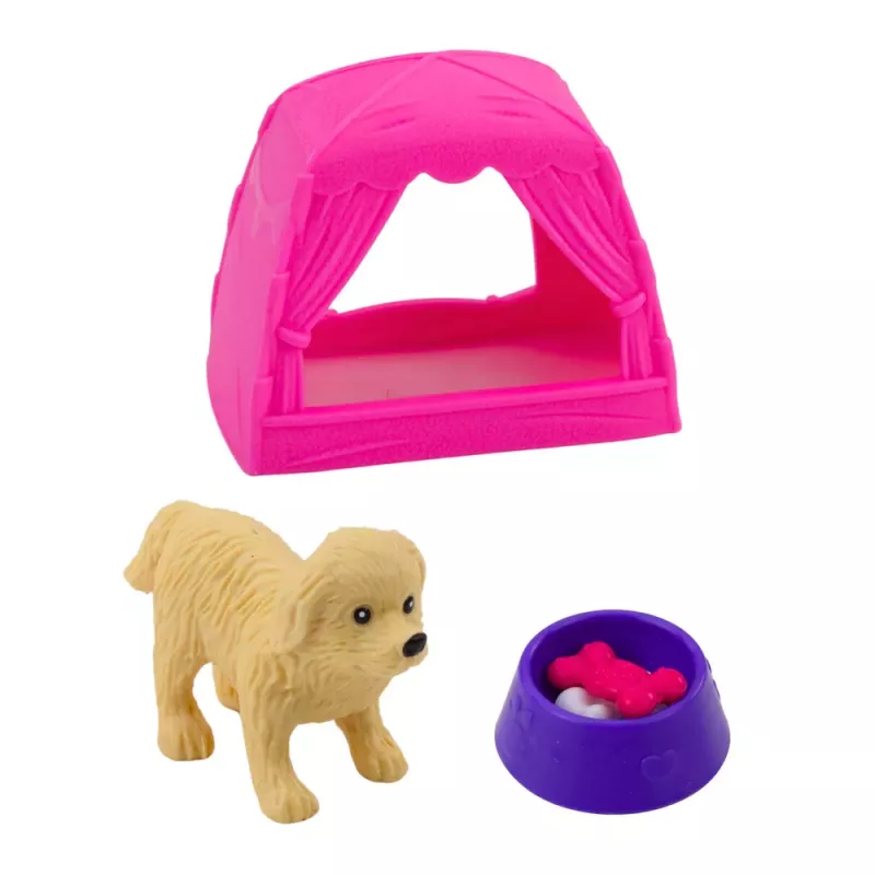 LEAN TOYS Mini Zestaw Lalek z Psem, Namiotem i Akcesoriami