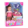 LEAN TOYS Mini Zestaw Lalek z Dwoma Szczeniakami, Łóżkiem, Miska, Butelką