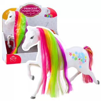 LEAN TOYS Figurka Duży Bajkowy Koń Tęczowa Grzywa Kolorowe Dekoracje Biały