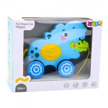 LEAN TOYS Hippopotamus Pull-Along Toy for Toddlers with Sounds, Blue