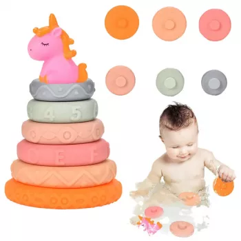 LEAN TOYS Wieża Piramida dla Maluchów Gumowe Miękkie Klocki Jednorożec