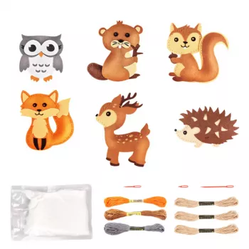 LEAN TOYS Kreatywny zestaw do haftowania filcowych zwierząt leśnych 6 szt.