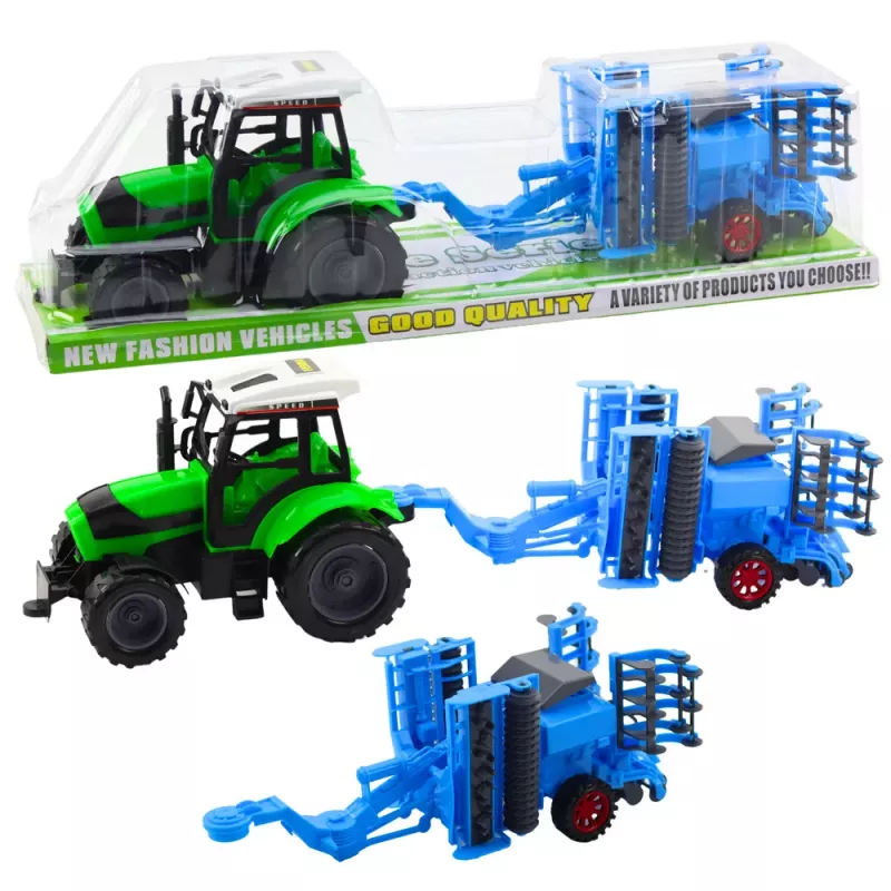 LEAN TOYS Duży zestaw ciągnika rolniczego z ruchomą broną talerzową
