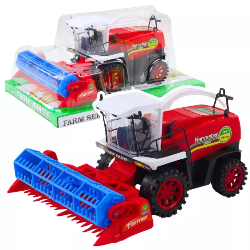 LEAN TOYS Kombajn zbożowy z nagarniaczem napędzany, czerwony