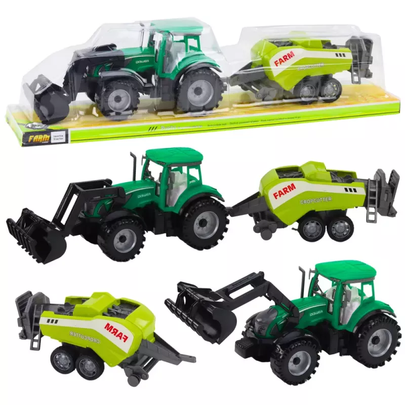 LEAN TOYS Zestaw ciągnik z ładowaczem i prasą rolniczą Zielony