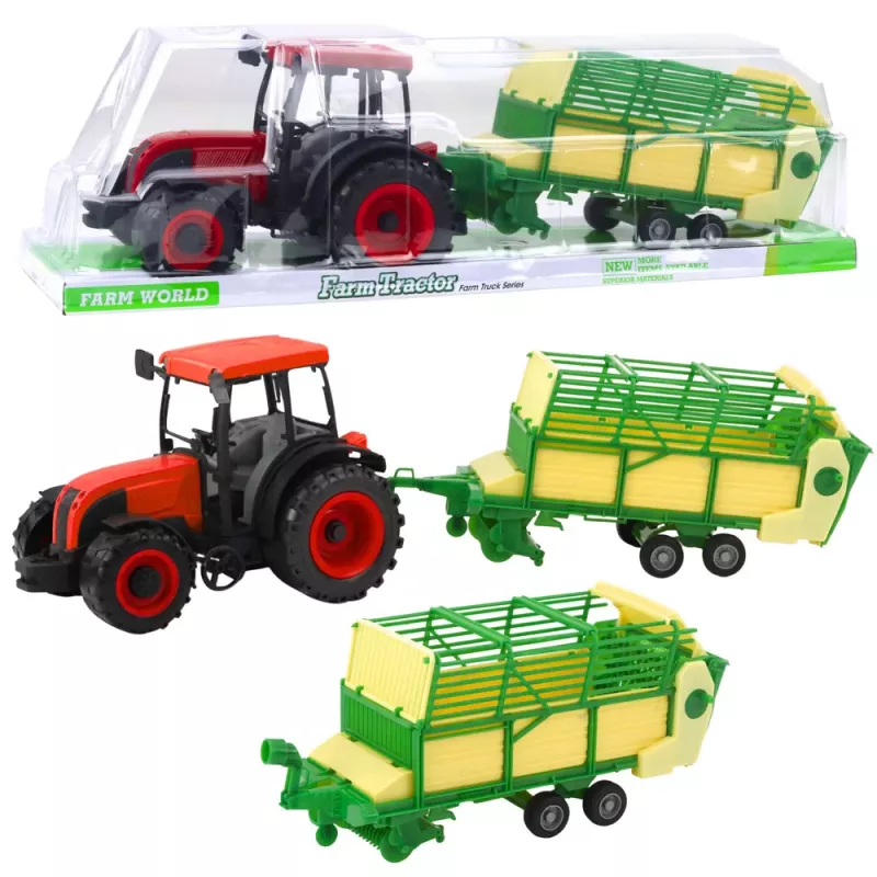 LEAN TOYS Ciągnik Rolniczy z Zieloną i Żółtą Przyczepą Czerwony 50cm