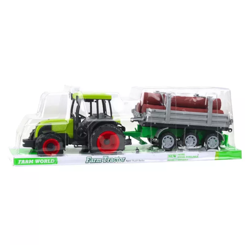 LEAN TOYS Zielony Ciągnik Rolniczy z Przyczepą do Kłód 47cm