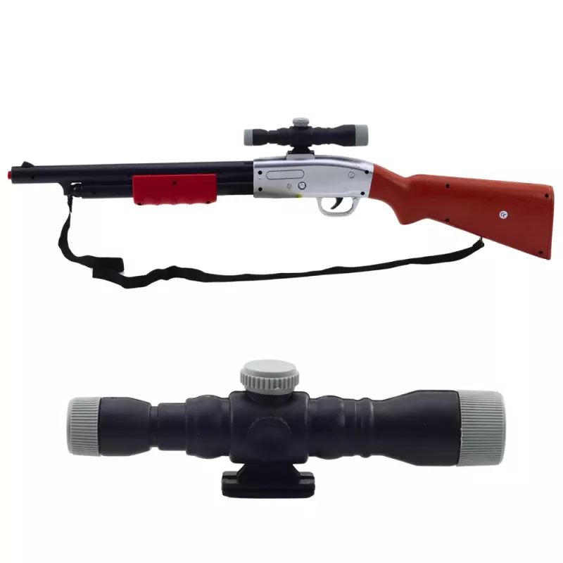 LEAN TOYS Rifle Shotgun Prop Shoulder Strap Scope Brown Sounds 65cm