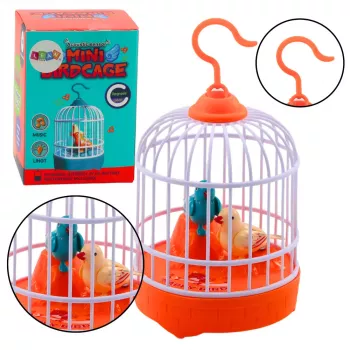 LEAN TOYS Klatka dla ptaków z oświetleniem LED i dźwiękami, zasilana bateryjnie, pomarańczowa