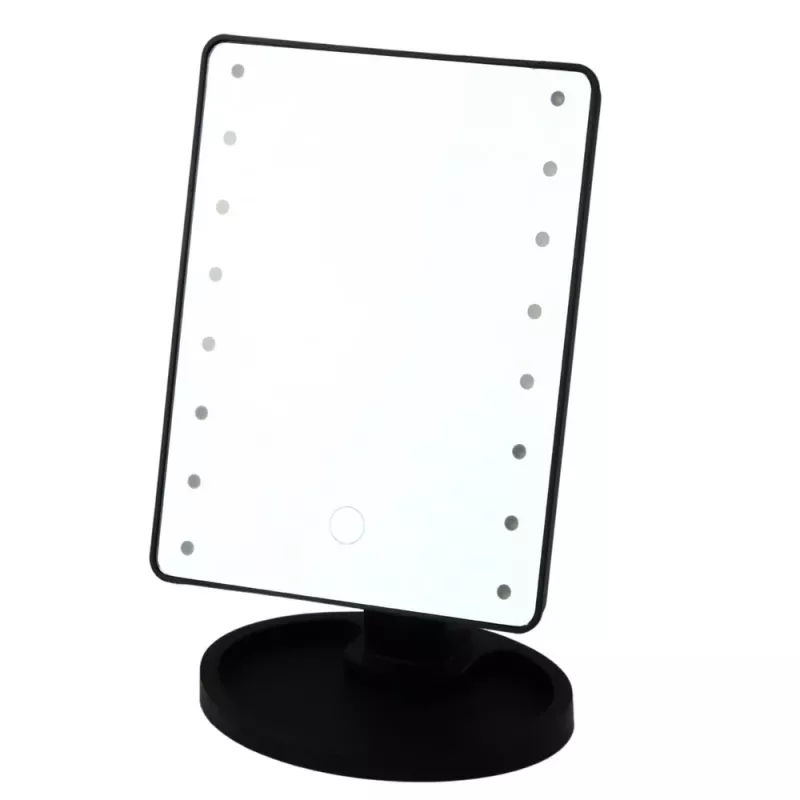 Lusterko kosmetyczne LEAN z 16 diodami LED, z regulowanym stojakiem, czarne