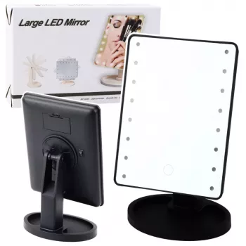Lusterko kosmetyczne LEAN z 16 diodami LED, z regulowanym stojakiem, czarne