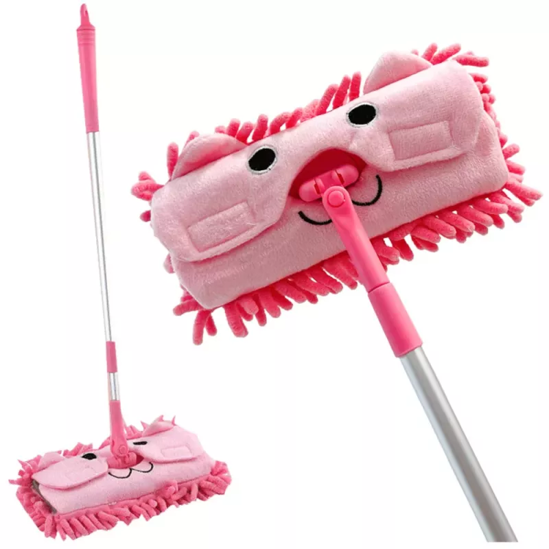 LEAN TOYS Mop dziecięcy z teleskopowym uchwytem Animal Pink