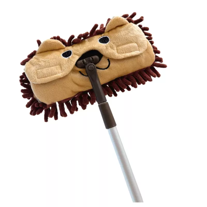 LEAN TOYS Mop dziecięcy z teleskopowym uchwytem, wzór Zwierzątko, brązowy