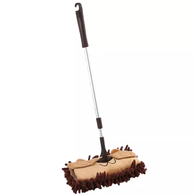 LEAN TOYS Mop dziecięcy z teleskopowym uchwytem, wzór Zwierzątko, brązowy