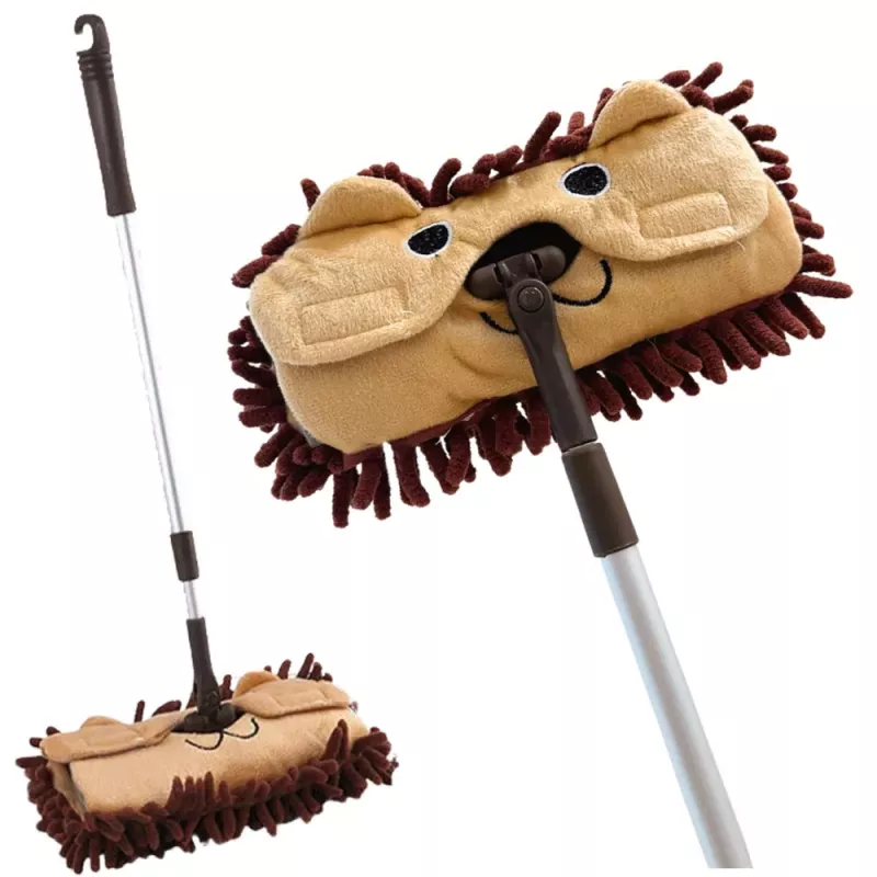 LEAN TOYS Mop dziecięcy z teleskopowym uchwytem, wzór Zwierzątko, brązowy