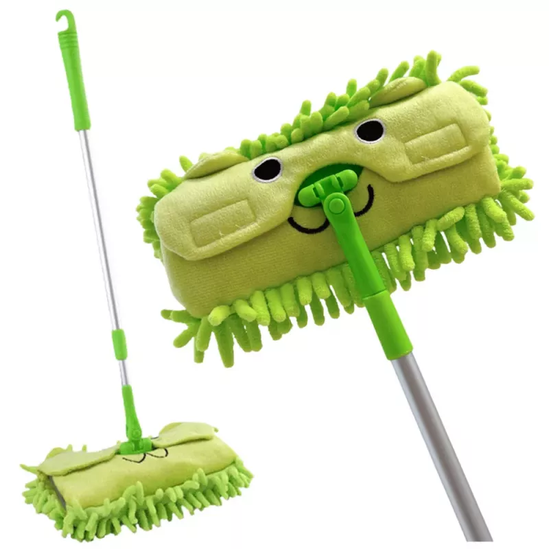 LEAN TOYS Mop dla dzieci z teleskopowym uchwytem Zwierzęcy Zielony