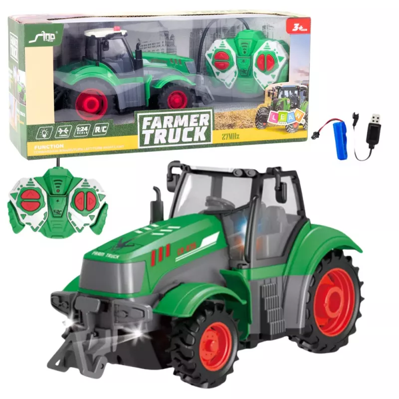 LEAN TOYS Zdalnie Sterowany Ciągnik Rolniczy RC Zielony 1:24