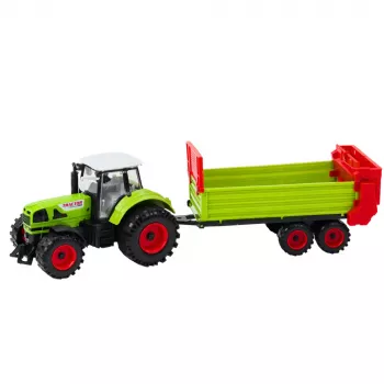 LEAN TOYS Ciągnik z Przyczepą, Napęd Tarcia, Otwierana Maska, Drzwi, Zielony