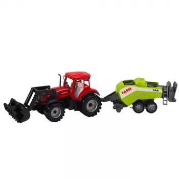 LEAN TOYS Zestaw ciągnik z ładowaczem i prasą rolniczą czerwony