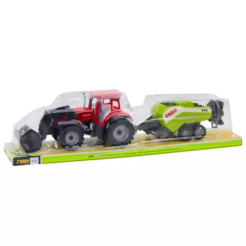 LEAN TOYS Zestaw ciągnik z ładowaczem i prasą rolniczą czerwony