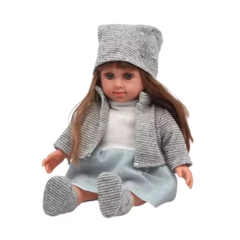 LEAN TOYS Lalka Bobas w Niebieskiej Sukience, Kapeluszu, Swetrze, Rękawiczkach - 36,5 cm