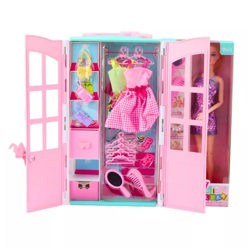 Zestaw lalek LEAN TOYS z akcesoriami do szafy, ubraniami, modą do przebierania dla dziewczynek