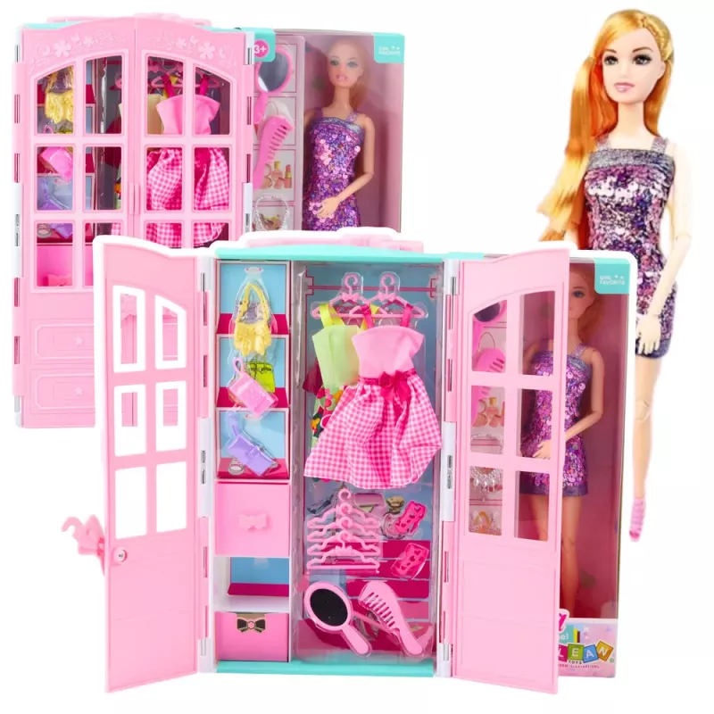 Zestaw lalek LEAN TOYS z akcesoriami do szafy, ubraniami, modą do przebierania dla dziewczynek