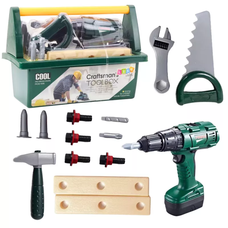 LEAN TOYS Zestaw narzędzi DIY w walizce, wiertarka akumulatorowa, 14 elementów