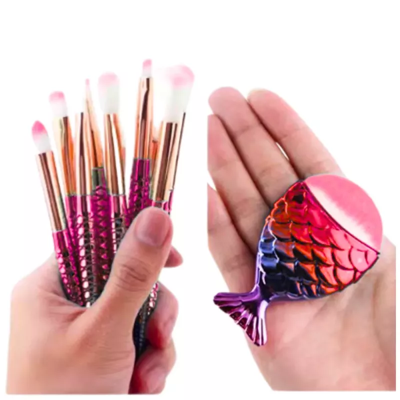 LEAN Mermaid Tail Makeup Brush Set Purple-Pink 8pcs