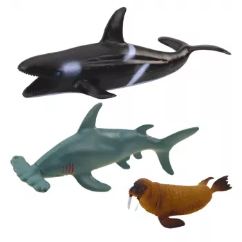 LEAN TOYS Zestaw figurek zwierząt morskich: Rekin, Młot, Orka, Konik morski, Homar, Żółw, 6 szt.