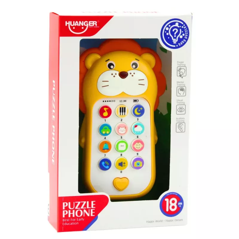 LEAN TOYS Interaktywny Telefon Edukacyjny dla Maluchów Dźwięki Melodie Żółty Lew