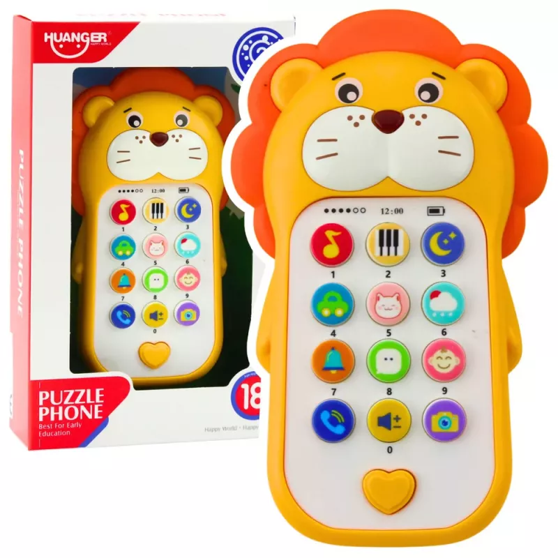 LEAN TOYS Interaktywny Telefon Edukacyjny dla Maluchów Dźwięki Melodie Żółty Lew