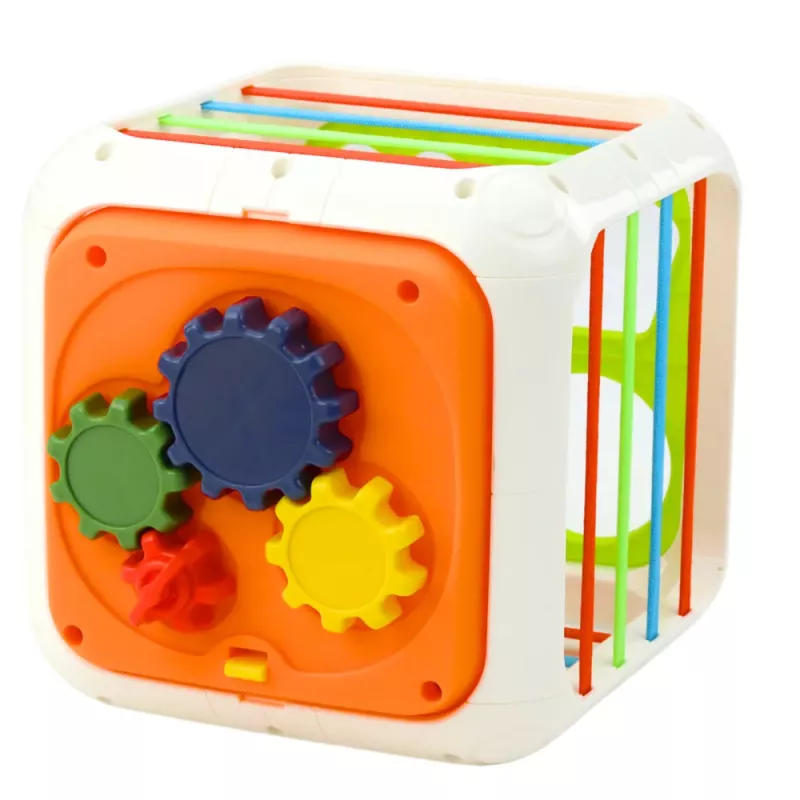 LEAN TOYS Sensory Cube Edukacyjna Kostka Sortująca Kształty dla Dzieci, Elastyczne Gumki, 6 Kształtów, Wielokolorowa