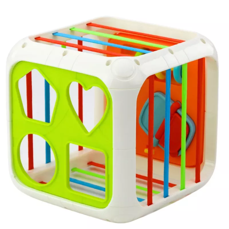 LEAN TOYS Sensory Cube Edukacyjna Kostka Sortująca Kształty dla Dzieci, Elastyczne Gumki, 6 Kształtów, Wielokolorowa