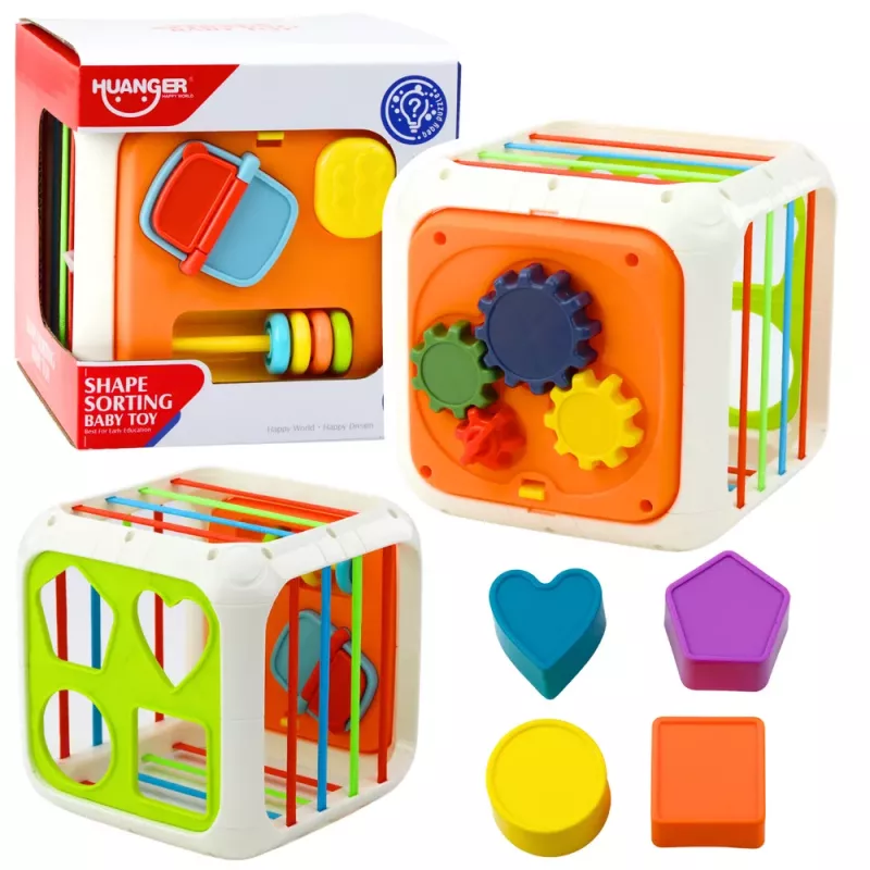 LEAN TOYS Sensory Cube Edukacyjna Kostka Sortująca Kształty dla Dzieci, Elastyczne Gumki, 6 Kształtów, Wielokolorowa