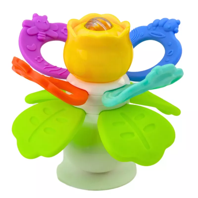 LEAN TOYS Sensory Toy Flower Rotating With Teethers and Suction Cup