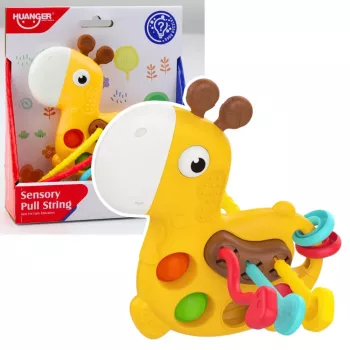 LEAN TOYS Sensory Toy Giraffe For Pulling Strings Yellow