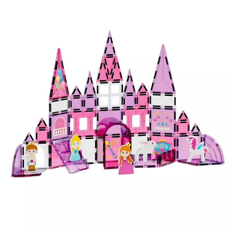LEAN TOYS Magnetyczne Klocki z Okienkami dla Dziewczynek Róż 58 szt.