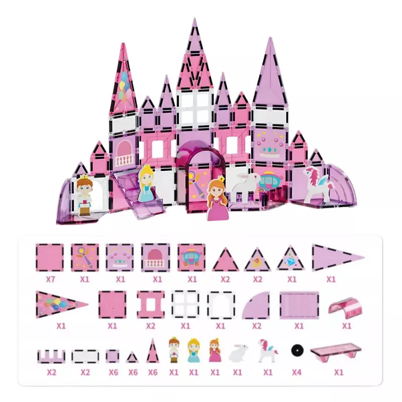 LEAN TOYS Magnetyczne Klocki z Okienkami dla Dziewczynek Róż 58 szt.