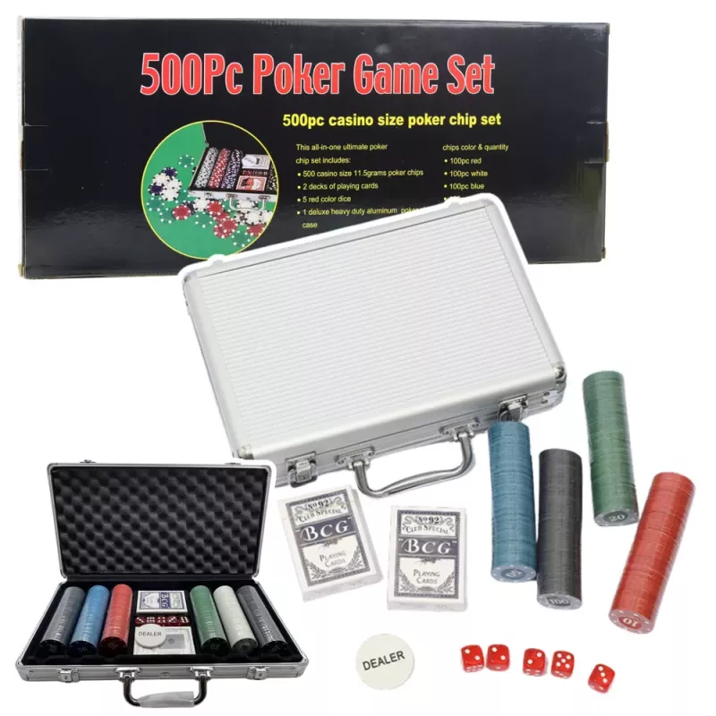 LEAN TOYS Profesjonalny zestaw pokerowy 500 sztuk, aluminiowa walizka