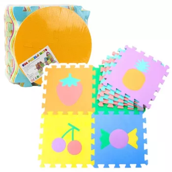 LEAN TOYS Miękka Mata Puzzle Edukacyjna EVA Pianka Owoce Słodycze Kolorowa 16 szt.