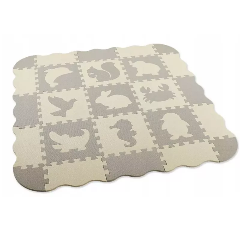 LEAN TOYS Miękka Mata Edukacyjna Puzzle Playpen Pianka EVA Beż Szary 25 szt.