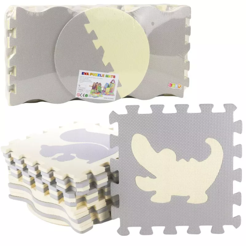 LEAN TOYS Miękka Mata Edukacyjna Puzzle Playpen Pianka EVA Beż Szary 25 szt.