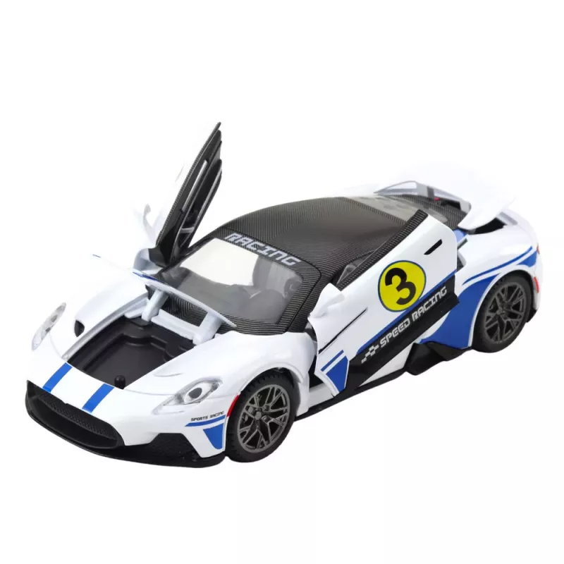 LEAN TOYS Metalowy Samochód Sportowy Światła Dźwięki Napęd Biały 1:22