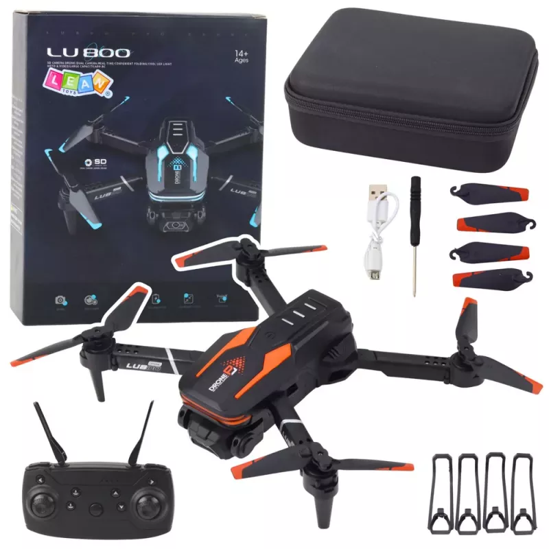 LEAN TOYS Zdalnie Sterowany Dron LU800 Kamera LED Światła Pomarańczowy