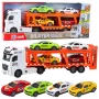 LEAN TOYS Lora Truck Zestaw Laweta z 4 Samochodami, Otwierane Drzwi, Światła i Dźwięki