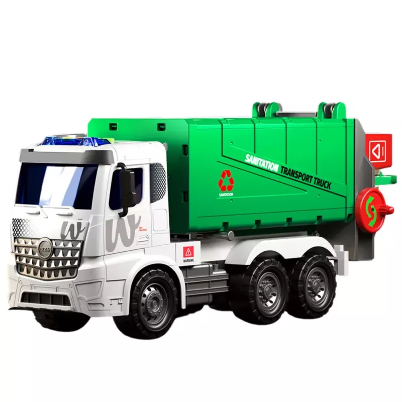 LEAN TOYS Duża Śmieciarka z Funkcją Podnoszenia 2 Pojemniki Światła Dźwięki Zielona 1:10