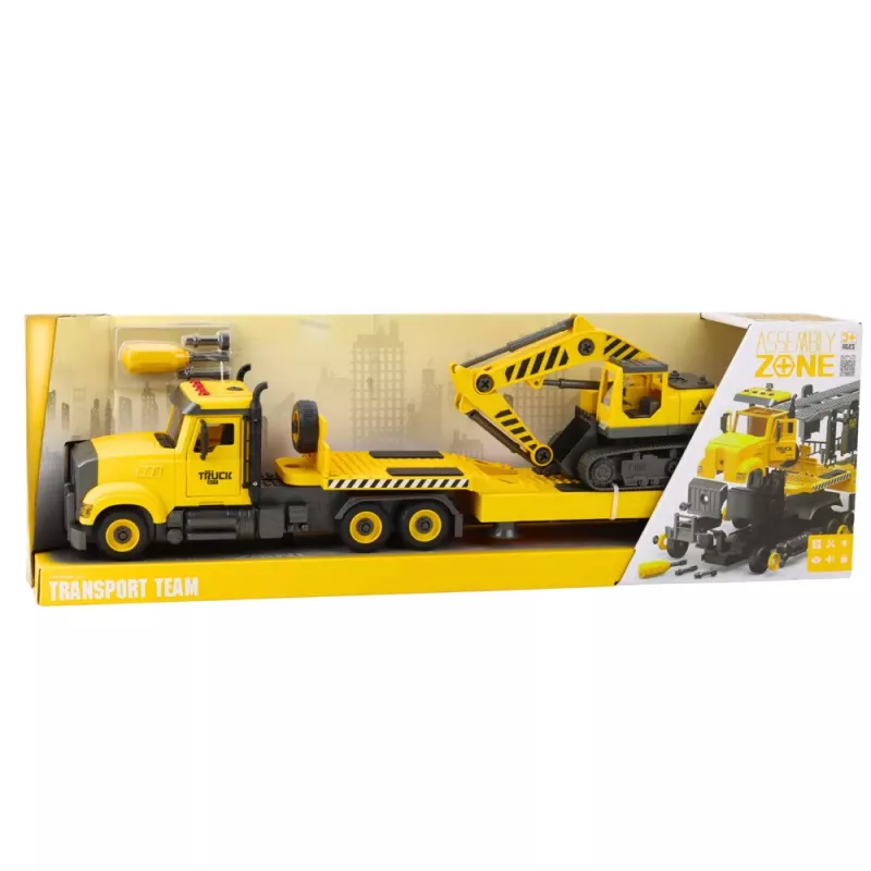 LEAN TOYS DIY Tow Truck Turning Crawler Excavator z Światłami i Dźwiękami