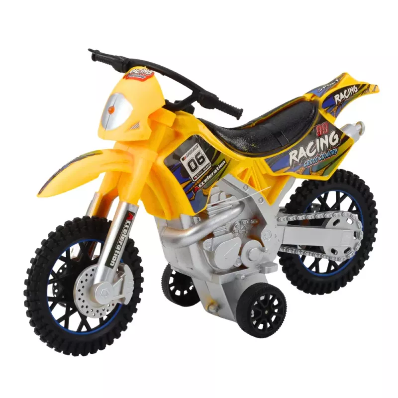 LEAN TOYS Off-Road Cross Bike z napędem ciernym, światłami i dźwiękami, żółty